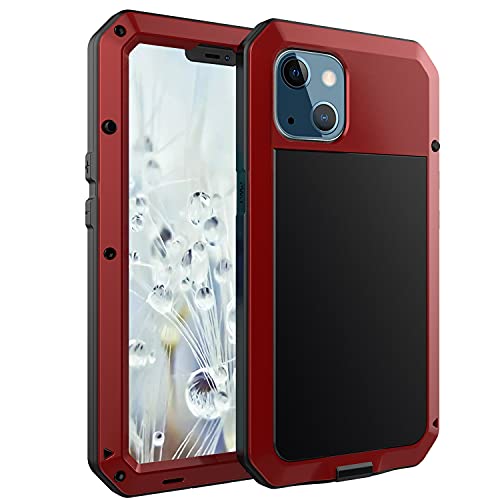 for iPhone 13 Case, 360 Full Body Protective Cover Heavy Duty Shockproof Tough Armour Aluminum Alloy Metal Case with Silicone Built-in Screen Protector for Apple iPhone 13 6.1 Inch - Red - color: Red