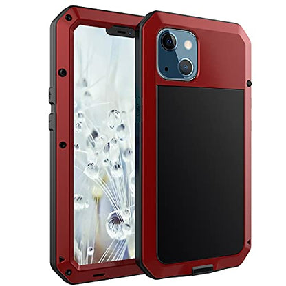 for iPhone 13 Case, 360 Full Body Protective Cover Heavy Duty Shockproof Tough Armour Aluminum Alloy Metal Case with Silicone Built-in Screen Protector for Apple iPhone 13 6.1 Inch - Red - color: Red