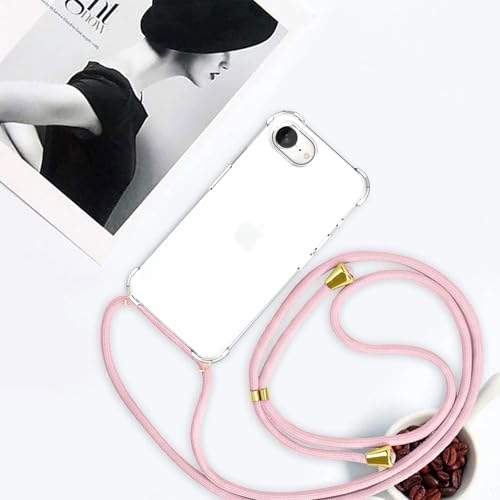Strap Case for iPhone 17e/16e Clear Adjustable Cord Lanyard Crossbody Cover Women Soft TPU Bumper Strap Shockproof Anti-Yellowing Protective Mobile Case for iPhone 17e/16e - Rose Pink - size: for iPhone 17e/16e