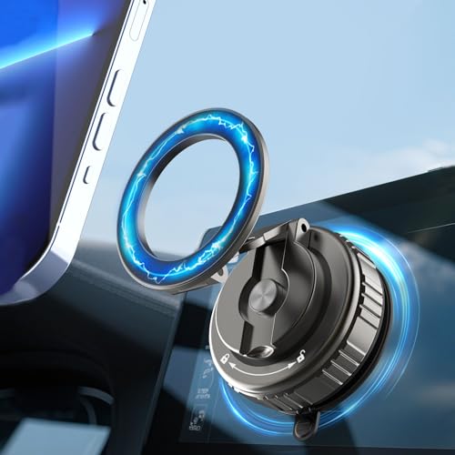 Magnetic Phone Holders for Your Car, [80+LBS Strongest Suction & 2400gf Magnetic] 360° Adjustable Vacuum Suction Cup Car Cell Phone Holder Mount Compatible for MagSafe iPhone Android Phone