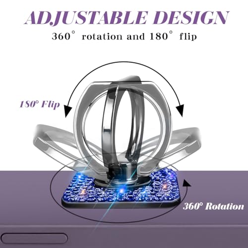 Bling Crystal Rhinestone Cell Phone Ring Holder Grip，360°Rotation Metal Finger Cute Glitter Stand Kickstand Universal Compatible with iPhone Samsung Galaxy LG Google iPad （Blue Square） - color: blue square