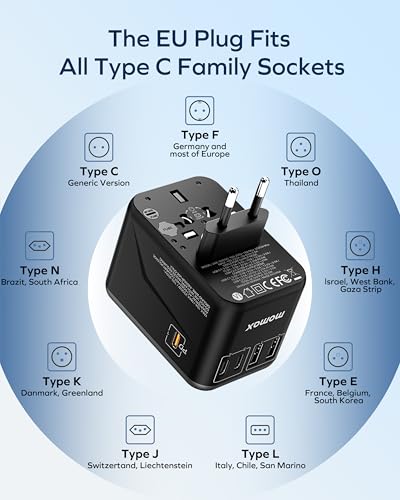 MOMAX 70W GaN Universal Travel Adapter, All-in-One Travel Charging - color: Black, size: 70W