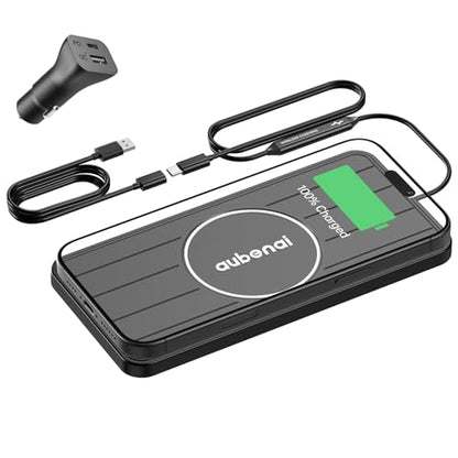 Wireless Car Charger Pad, 15W Fast Charging Pad with 70cm Extension Cable, Non Slip Car Wireless Phone Charger Mat Compatible with iPhone 16/15/14/13, AirPods, Samsung S25 S24(Extension USB-A) - color: Black-Extension USB-A