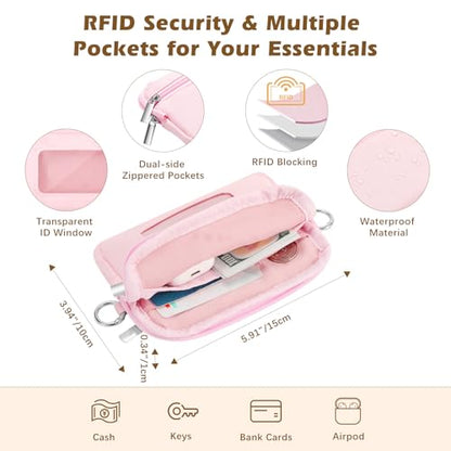 MoKo Adjustable Phone Crossbody Lanyard with Detachable RFID Wallet - color: Rose Gold