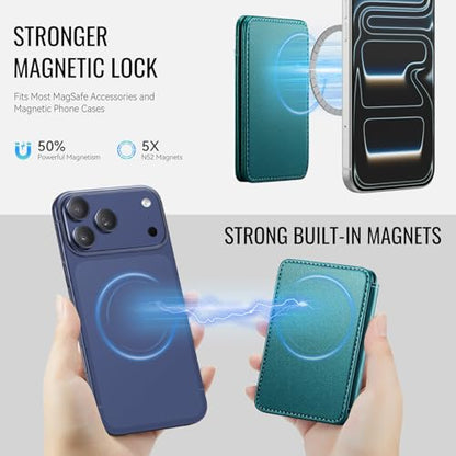 HXY for Magsafe Wallet Magnetic Card Holder RFID Blocking with Stand, 6 Card Holder for Phone Case, Slim Leather Magnetic Wallet for iPhone 17/16/15/14/13/12 Pro/Max/Plus (Teal) - color: Teal