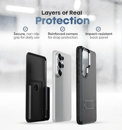 MOTIVE for Samsung Galaxy S26 Ultra Case with Belt Clip and Stand | 6.9" | Case & Holster, MagSafe compatible, built-in Kickstand Horizontal, 360° rotating belt clip, slim low-profile fit - size: s26 Ultra