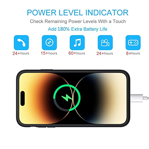 Battery Case for iPhone 14 Pro Max,12000mAh Portable Protective Charging Case with Wireless Charging Compatible for iPhone 14 Pro Max (6.7 inch) Extended Battery Pack Charger Case with Carplay (Black) - size: iPhone 14 Pro Max