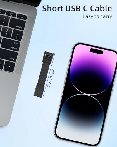 80Gbps Short USB 4 Flat Extension Cable,3.1 USB C Fast Charging Cable,PD 240W 90 Degree USB Type C Male to USB C Type Female Extender Cable,8K@60Hz Video Display for Phone(0.16FT/51MM) - style: male to female
