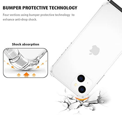 for iPhone 14 Plus Clear Case Adjustable Shoulder Neck Lanyard Crossbody Strap Phone Cover Women Girls Soft Slim Thin Bumper Shockproof Protective Mobile Case for iPhone 14 Plus - Black - size: for iPhone 14 Plus