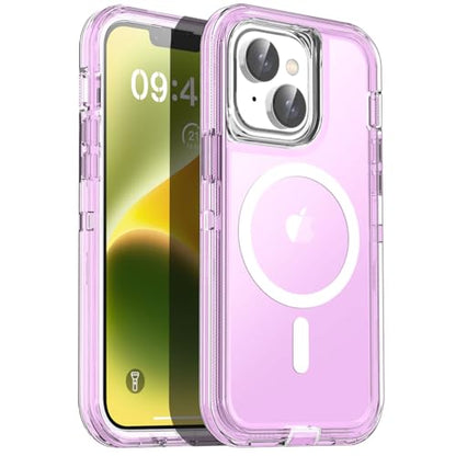 AICase for iPhone iPhone 16e/13/iphone 14 Case Clear Compatible with MagSafe 3 in 1 Heavy Duty Drop Protection Full Body Rugged Shockproof/Dust Proof 3-Layer Military Protective Tough Durable 6.1" - color: Purple with Magsafe, size: iphone 13/14/16e