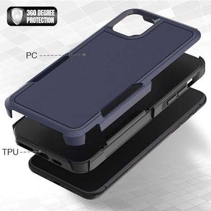 for iPhone 11 Case: Dual Layer Protective Heavy Duty Cell Phone Case Shockproof Rugged Bumper Tough with Screen Protector - 16ft Military Grade Drop Tested for Appple iPhone 11 (6.1 inch), Blue - color: Navy Blue (PC) + Black (TPU)