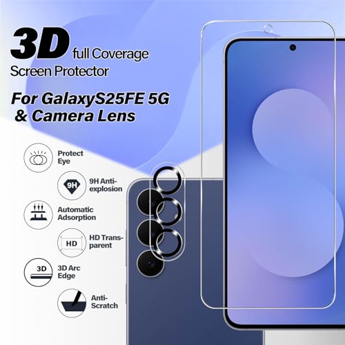 BIGFACE Galaxy S25 FE Tempered Glass Screen Protector + Camera Lens Protector [2 + 2 Pack][Case Friendly][Anti-Scratch][Ultrasonic Fingerprint Unlock] HD Protective Film for Samsung Galaxy S25 FE - size: Galaxy s25 fe(6.7")