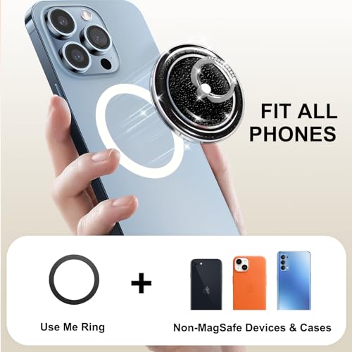Black Sparkly Magnetic Ring Grip for MagSafe, Bling Phone Stand - color: Black