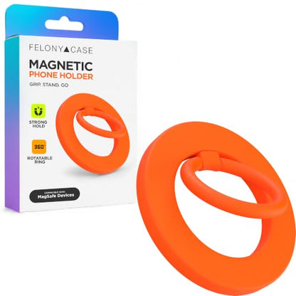 FELONY CASE - Neon Orange Ring Grip and Stand - Version 2.0- Improved Stronger Magnet, Magnetic Phone Ring Holder for MagSafe Compatible iPhone 17, 16, 15, 14, 13, 12, Pro, Pro Max Air-Drop Protection - color: Neon Orange