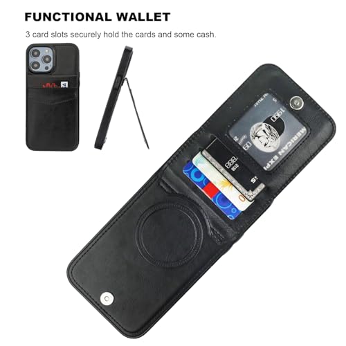 KIHUWEY for iPhone 14 Pro Max Wallet Case Card Holder for MagSafe, Black | Wireless Charging, RFID, Flip PU Leather, Magnetic Clasp, Kickstand, Heavy Duty Protective Cover - color: Magsafe for Black