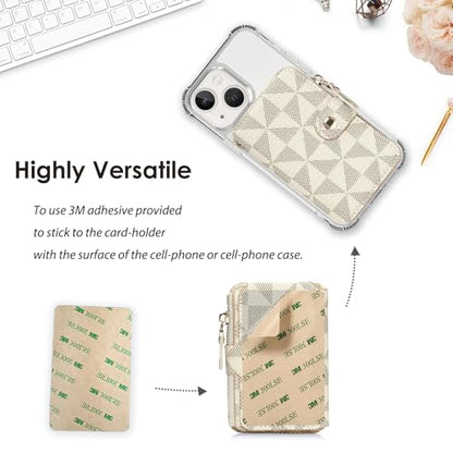 Phone Wallet Stick On, Credit Card Holder for Women Attachable 3M Sticker | Card Holder for Phone case Stick on Attachable Credit Card Holder for Phone (Compatible with Most Smartphones) (off White) - color: off White