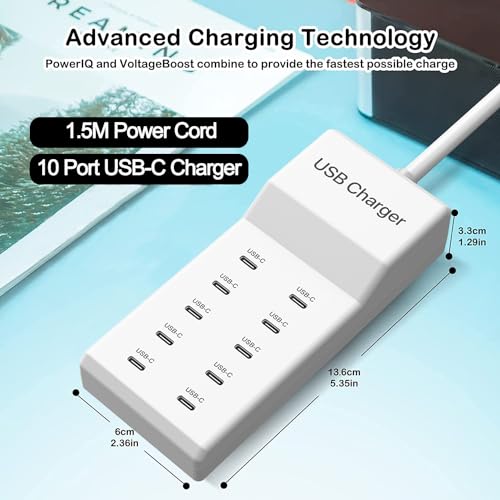 USB C Charger, 10 Ports USB Charging Station, 50W Multi-Port USB C Charger - size: 10Ports-50W