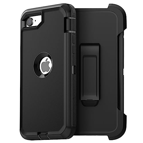 AICase for iPhone SE Case 3rd & 2nd Generation with Belt-Clip Holster, for iPhone SE 2022/2020 Case Built-in Screen Protector Heavy Duty Protective Full Body Rugged Phone Cover, Black - color: Black + Clip