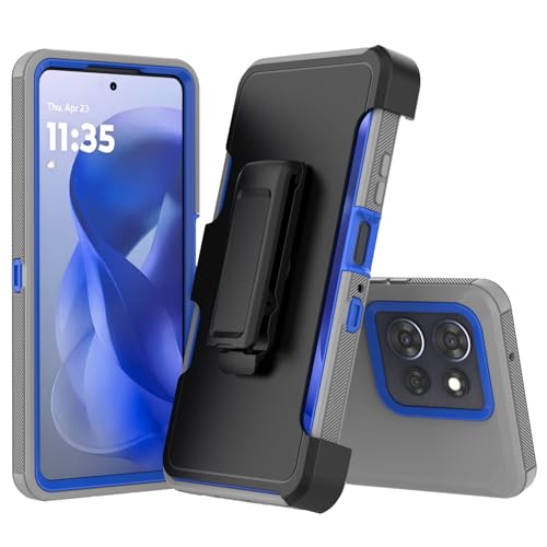 Rugged Phone Case for Moto G Power 5G 2025/Moto G Play 2025, with Belt Clip Holster & Kickstand Heavy Duty Shockproof Protective Full Body Case (Grey+Blue) - color: Grey+Blue