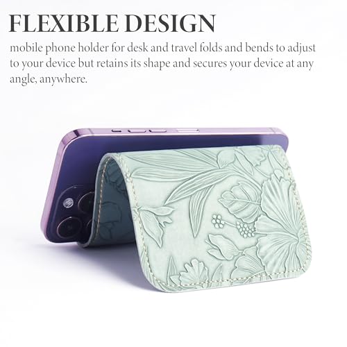 Airplane Travel Essentials for Flying Flex Flap Cell Phone Holder & Flexible Tablet Stand for Desk, Bed, Treadmill, Home & in-Flight Airplane Travel Accessories(1-Carved Green) - color: 1-Carved Green