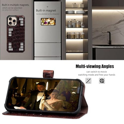 Leather Case Compatible with iPhone 16 Pro Max Wallet 6.9" | Genuine Leather 2-in-1 Magnetic Detachable Shockproof,Flip Folio Cover with Card Slot,Wireless Charging RFID Blocking - color: Brownness, size: 16 Pro Max