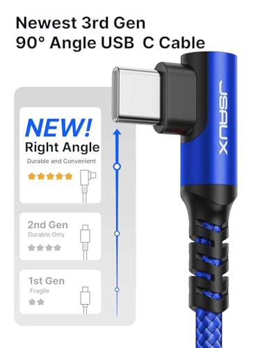 JSAUX Right Angle USB C Cable [2-Pack 6.6ft] for iPhone, Samsung, Blue - color: Blue, size: 6.6ft+6.6ft