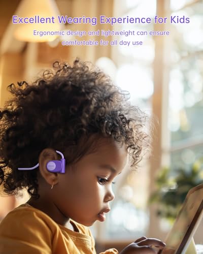 Mehomeli Kid Headphones, Air Conduction Open Ear Headphones, 3.5mm Jack - color: Purple
