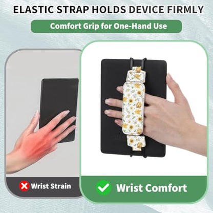 Secure Hand Strap for 6-7.5" Kindle and Tablets, Versatile Lightweight Faux Leather E-Book Grip Holder, Heavy-Duty E-Book Accessories for Reading Lover Gift (Bees and Flowers) - color: Bees and Flowers