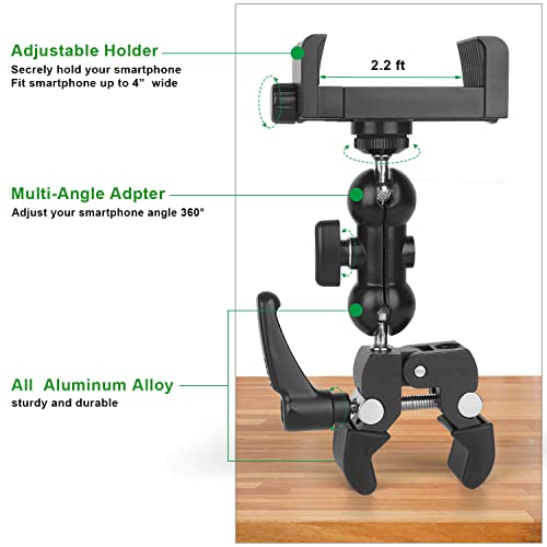 iTODOS Cell Phone Holder Mount Clip for Golf Cart,Wheelchair Walker,Stroller,Spin Bike, Table, Clamp Fits iPhone,Galaxy, Nexus,Most Phones and GPS up to 4" Wide,Aluminum Alloy Material