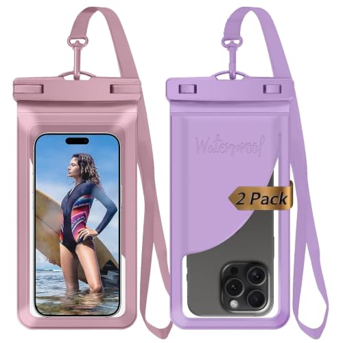 Waterproof Phone Pouch for iPhone 17 16 15 Pro Max IPX8 Pink+Purple | Card Pocket, Lightweight, Large Cellphone Dry Bag, IPX8 Rated, Beach Essential, Cruise Ship, 2 Pack, 8.3 inch - color: B8-Pink+Purple-2 pack