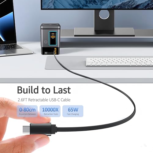 105W Retractable Charging Station, 6-in-1 GaN Charger with Dual 65W Cables
