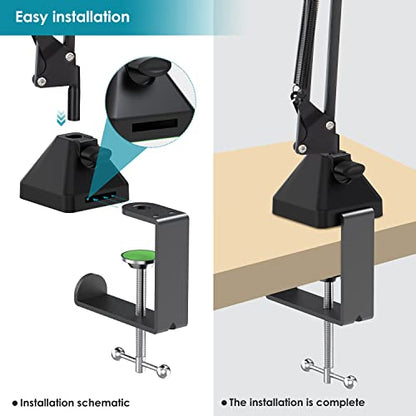 YOUSHAERS Table Mount Clamp, Heavy-Duty Metal Mic Clamp Holder for Mic Boom Arm Stand & Overhead Phone Mount Stand, Fits up to 2.48in/6cm Desktop - color: 01_Black