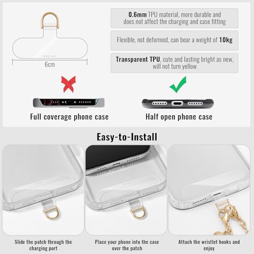 Phone Charm Strap Detachable Wrist Strap For iPhone Anti Theft Strap Phone Chain Wristlet - color: Lightgold