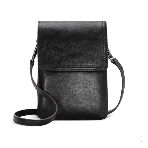 Iswee Rfid Blocking Small Crossbody Bag for Women Travel Classic Style | Genuine Leather,Adjustable Shoulder Strap,Fits 6.9" Phone,Anti-Theft Purse,Perfect for Daily Use and Weekend Travel - color: Black
