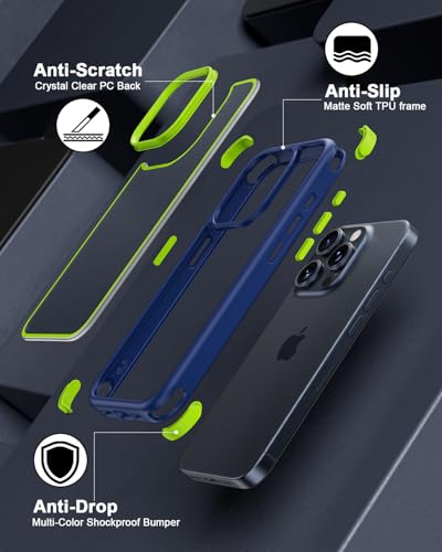 Mobnano Compatible with iPhone 15 Pro Max Case, with Multicolor Protective Shockproof Bumpers, Crystal Clear Back Not Yellowing Anti-Scratch Hard PC Back & Soft Silicone TPU Frame Cover - Blue/Green - color: Blue/Green, size: iPhone 15 Pro Max