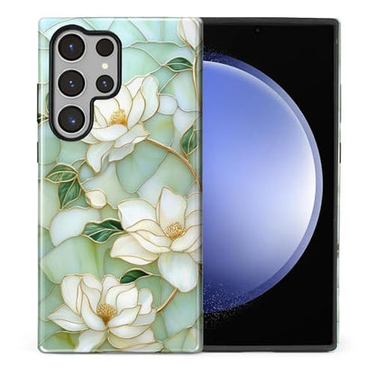 Case Compatible with Samsung Galaxy S23 Ultra, Hybrid 2-Layer Hard Shell Protection Case, Shockproof Protective Tough Phone Cover, Blooming Cyan Flowers - color: Blooming Cyan Flowers, size: Samsung Galaxy S23 Ultra