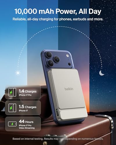 Belkin 10000mAh Qi2 25W Slim Portable Charger Power Bank with USB C Cable - color: Sand