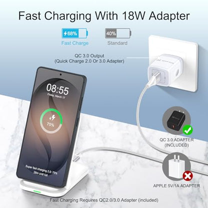Samsung S26 Ultra Wireless Charger Stand 15W Foldable Android Phone Station - color: White