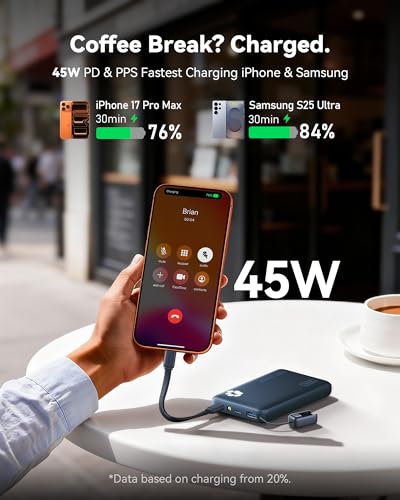 INIU 10000mAh 45W Fast Charging Portable Charger, Smaller Travel Power Bank - color: Blue