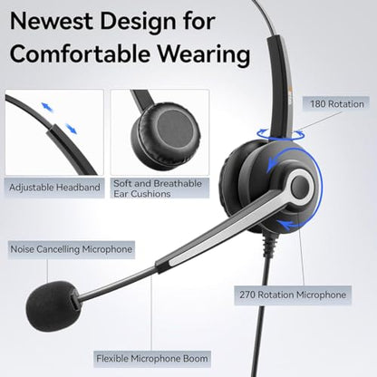 Wantek USB-A/USB C/3.5mm Jack 3-in-1 PC Headset, Wired & Noise with Noise-Cancelling Microphone for Laptop - Type-C Computer Headphones with Mic in-line Control for Home