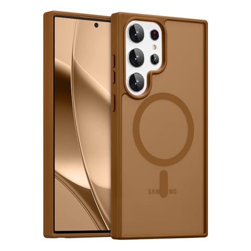 RALEAVO for Samsung Galaxy S24 Ultra Case Strong Magnetic Case [Compatible with Magsafe] Slim Shockproof Protective Phone Cover for S24 Ultra Phone Case with Translucent Hard Back,Brown - color: Brown, size: S24 Ultra