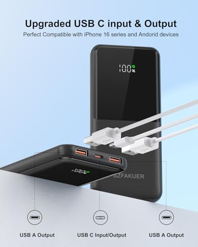 Portable Charger,Slim 10000mAh Power Bank,22.5W USB-C Fast Charging Battery Pack Compatible with iPhone 17/16/15/14/13/12 Pro Samsung Galaxy, iPad, AirPods, Android Tablets (Black) - color: Black