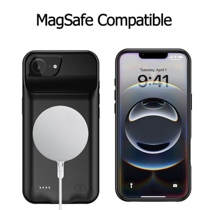 Battery Case for iPhone 16e/17e, [10000mAh] Enhanced Rechargeable Portable Protective Qi Wireless Charger Battery Pack Support CarPlay Wireless Charging Compatible with iPhone 16e/17e (6.1 inch)-Black - size: iPhone 16e