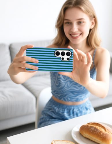 Magnetic Striped Phone Case for Samsung Galaxy A16 5G, Blue Green | Compatible with MagSafe, Cute Stripes Aesthetic Design, TPU and PC Protective Phone Cover for Women Men Girls Boys - color: Blue Green