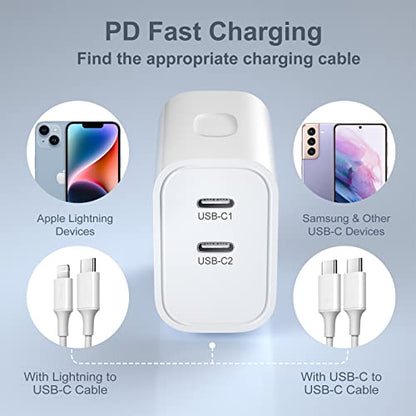 USB C Fast Charger Block, 3 Pack 20W Dual Port USB C Charging Block Brick - color: White