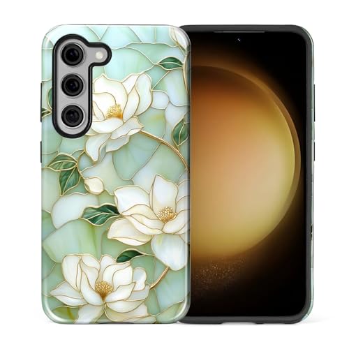 Case Compatible with Samsung Galaxy S23, Hybrid 2-Layer Hard Shell Protection Case, Shockproof Protective Tough Phone Cover, Blooming Cyan Flowers - color: Blooming Cyan Flowers, size: Samsung Galaxy S23