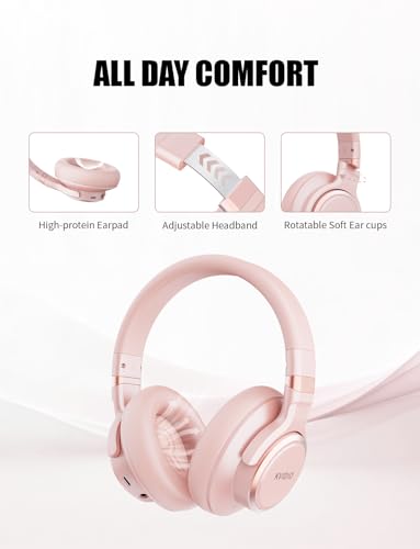 KVIDIO Hybrid Active Noise Cancelling Headphones Over Ear - color: Pink