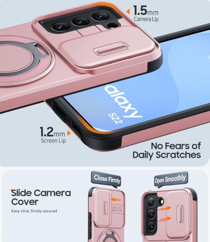 JAME for Samsung Galaxy S22 Case with Ring Stand & Slide Camera Cover Pink - color: Pink, size: Galaxy S22
