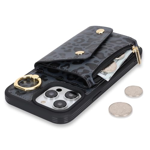 Lipvina Crossbody Wallet Case for iPhone 13 Pro,Black Leopard - color: 04-Black Leopard, size: iPhone 13 Pro 6.1"