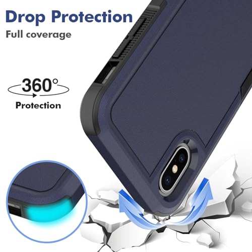 for iPhone X/iPhone Xs Case: Dual Layer Protective Heavy Duty Cell Phone Case Shockproof Rugged Bumper Tough with Screen Protector - Military Grade Drop Tested for Appple iPhone X/iPhone Xs, Blue - color: Navy Blue (PC) + Black (TPU)